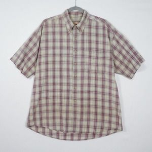 Vintage Woolrich Mens Plaid Button Up Size Large Short Sleeve Red Green